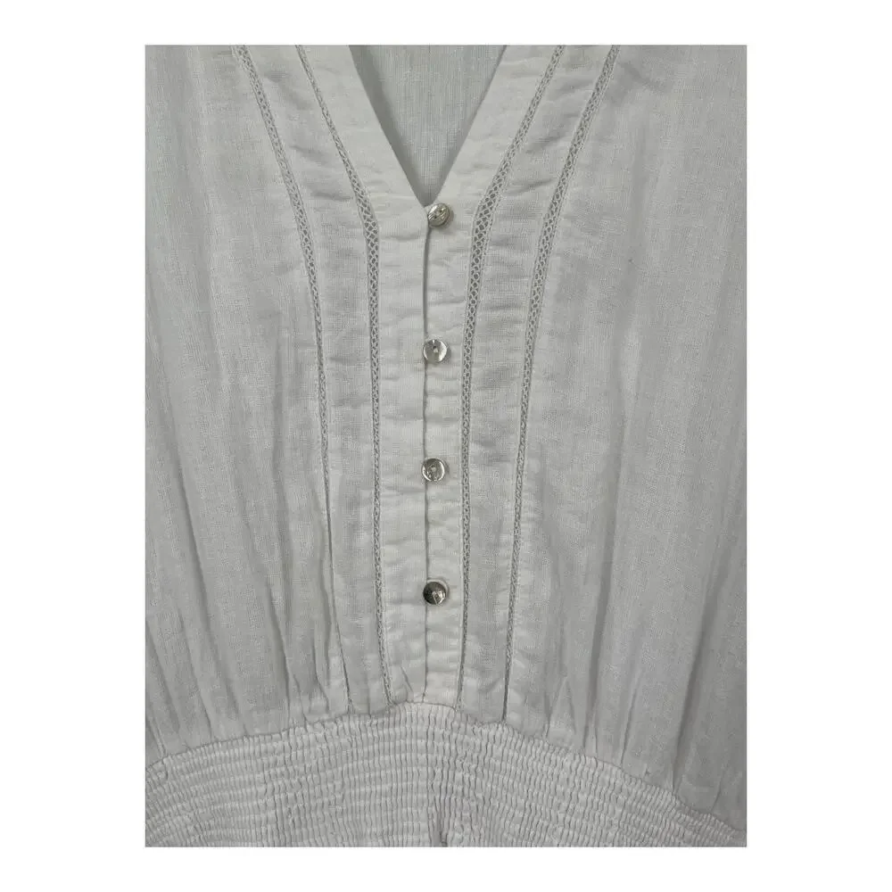Rails Dress Jasmine smocked waist long sleeve linen mix white size X-Large XL - Picture 4 of 9